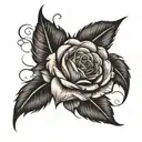 single feather and black rose tattoo design idea