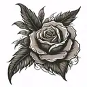 single feather and black rose tattoo design idea