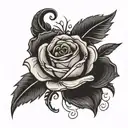 single feather and black rose tattoo design idea
