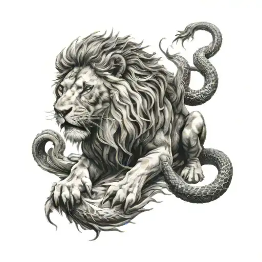 lion & Dragon wrapped tattoo design idea