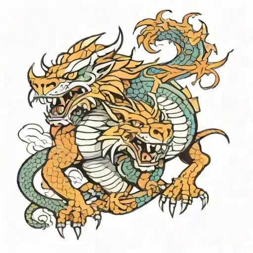 dragon & lion wearing tattoo design idea