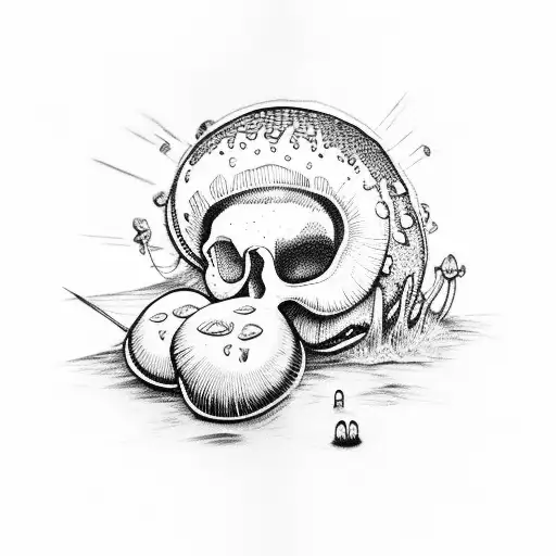 Mushrooms growing out from skull tattoo design idea
