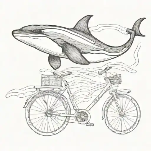 An orca swimming alongside a vintage bicycle tattoo design idea