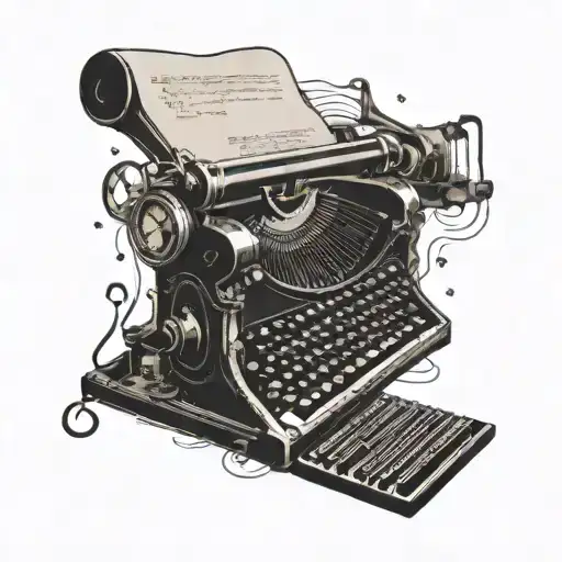 A typewriter with music notes flowing out of it, symbolizing the client's love for writing and music tattoo design idea