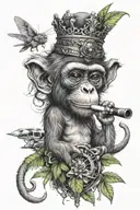 monkey with crown smoking weed joint and helicopter on top  tattoo design idea
