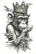 monkey with crown smoking weed joint and helicopter on top  tattoo design idea