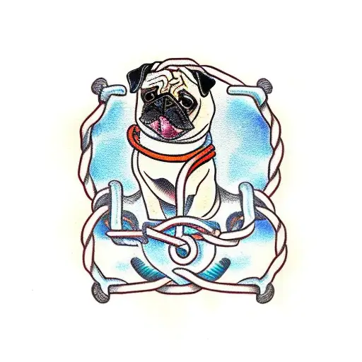 pug pulling anchor rope tattoo design idea