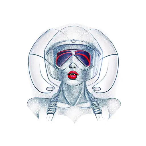 a sexy women full body and tight in her arma wearing a motocycle helmet tattoo design idea