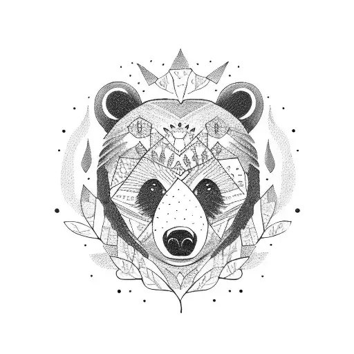 A bear playing a guitar in a fall forest tattoo design idea