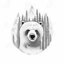 A bear playing a guitar in a fall forest tattoo design idea