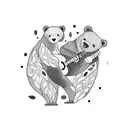 A bear playing a guitar in a fall forest tattoo design idea