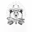 A bear playing a guitar in a fall forest tattoo design idea