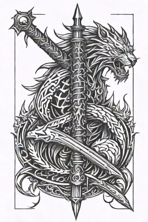 saber and spine tattoo design idea