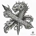 saber and spine tattoo design idea