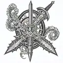 saber and spine tattoo design idea