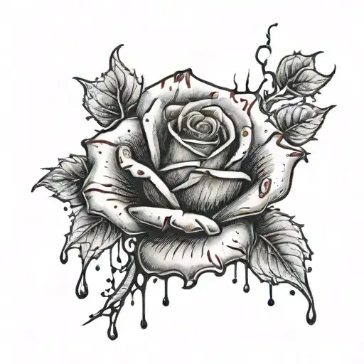 blood dripping from rose tattoo design idea