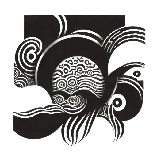 A stylized wave incorporating Mandela patterns integrated tattoo design idea
