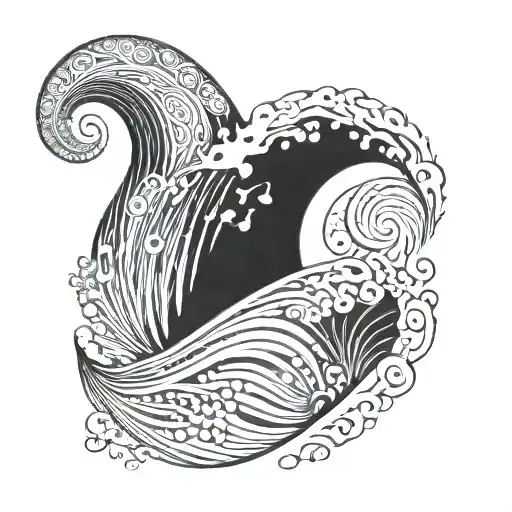 A stylized wave incorporating Mandela patterns tattoo design idea