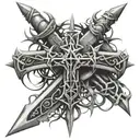 crown of thorns wrapping around a sword that looks like a cross tattoo design idea