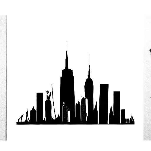 nyc skyline with twin towers ekg fineline tattoo design idea
