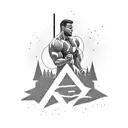 Bodybuilder silhouette with the words 'Never give up' tattoo design idea