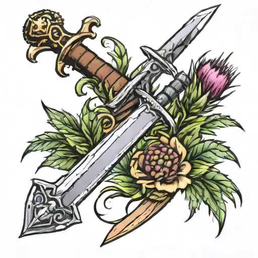 Scottish broadsword and thistle   tattoo design idea