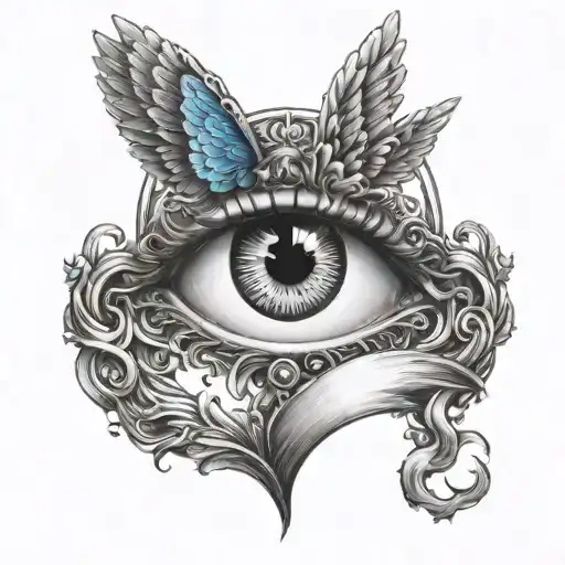 seraph with the middle eye in the shape of a heart tattoo design idea