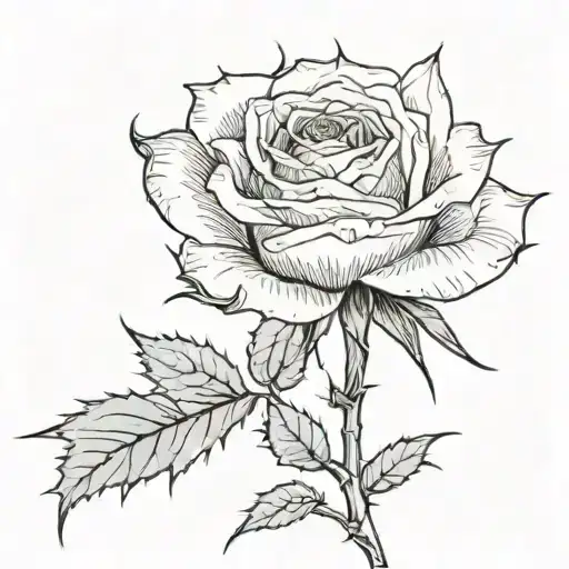 rose with long  sharp thorns along the stem tattoo design idea