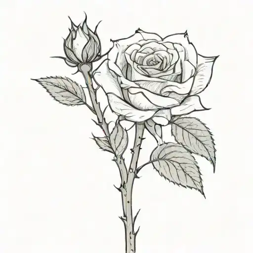 small rose with long  sharp thorns along the stem tattoo design idea