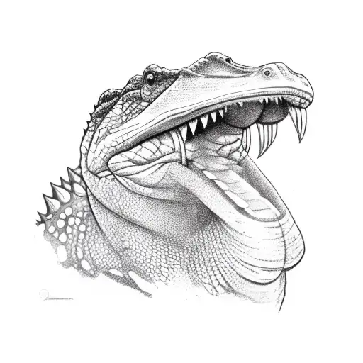 profile of a caiman with half a head coming out of the water tattoo design idea