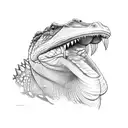 profile of a caiman with half a head coming out of the water tattoo design idea