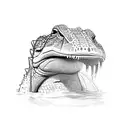 profile of a caiman with half a head coming out of the water tattoo design idea