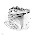 profile of a caiman with half a head coming out of the water tattoo design idea