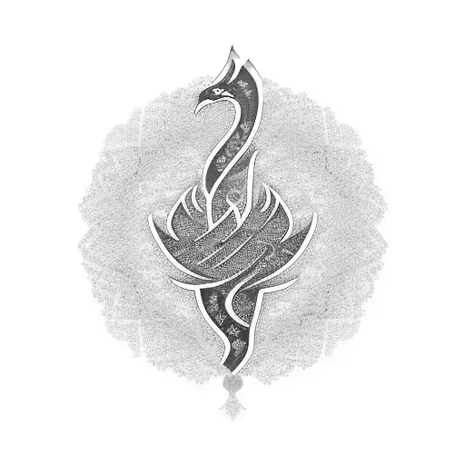 Arabic Calligraphy in the form of a phoenix with the phrase "ألا انهضْ وسِرْ في سبيلِ الحَيَاةِ  فمنْ نامَ لم تَنْتَظِرْ tattoo design idea