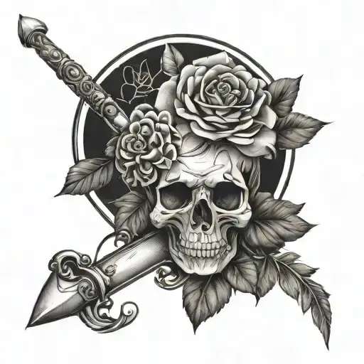 creative forearm tattoo that include XXV V MMVI and and some roses and maybe a skull or a sword tattoo design idea