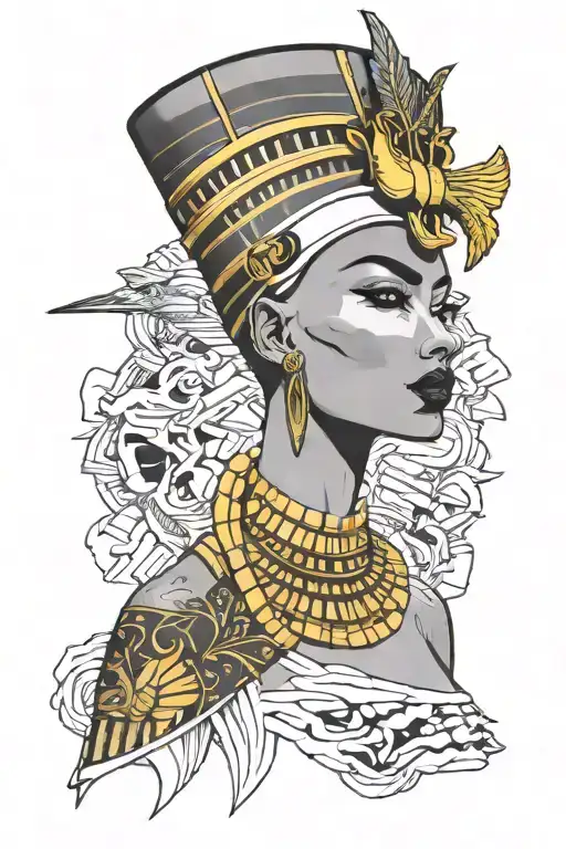 thugged out nefertiti. grabbing lip with pinky holding ar 15 tattoo design idea