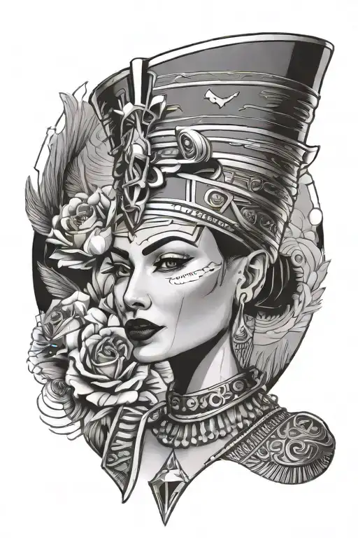thugged out nefertiti. grabbing lip with pinky holding ar 15 tattoo design idea