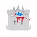 castle with u shaped window, blue fish, blood, middle finger, burnt hot dog tattoo design idea