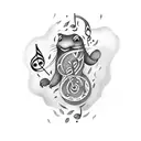 A dark and mysterious animation-inspired tattoo featuring music notes tattoo design idea