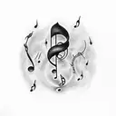 A dark and mysterious animation-inspired tattoo featuring music notes tattoo design idea