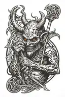 devil with pitch fork crossed tattoo design idea