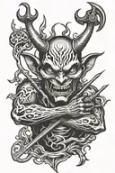 devil with pitch fork crossed tattoo design idea