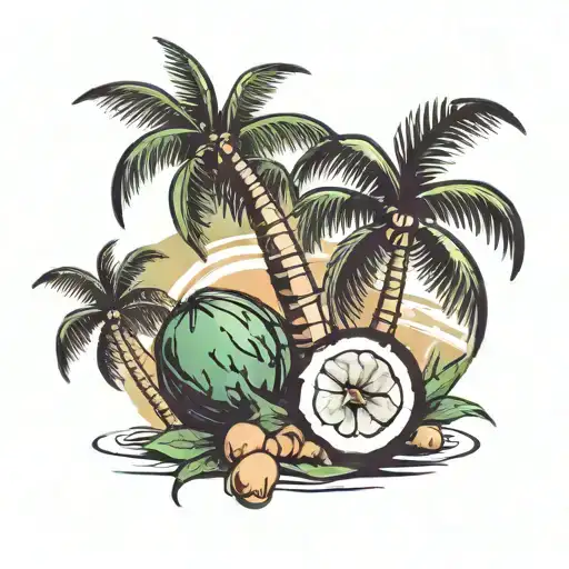 Caribbean Sea coconut tree tattoo design idea