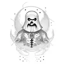 old cartoon with ghost tattoo design idea