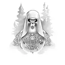 old cartoon with ghost tattoo design idea