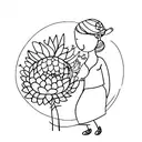 Mother and daughter playing in a field of flowers tattoo design idea