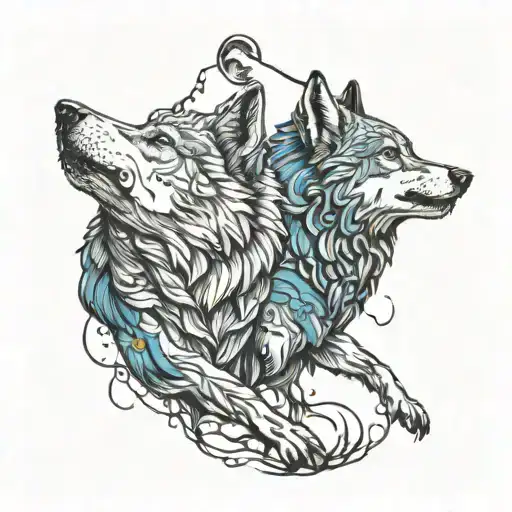 two wolves howling at night tattoo design idea