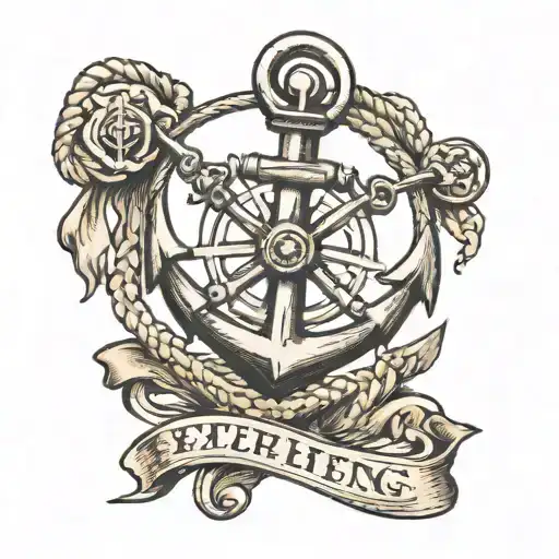 Anchor with steering wheel tattoo design idea