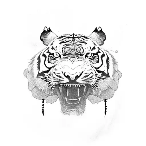 A fierce tiger playing soccer in the streets of Rio de Janeiro tattoo design idea