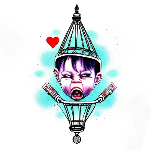 cry baby in cage tattoo design idea